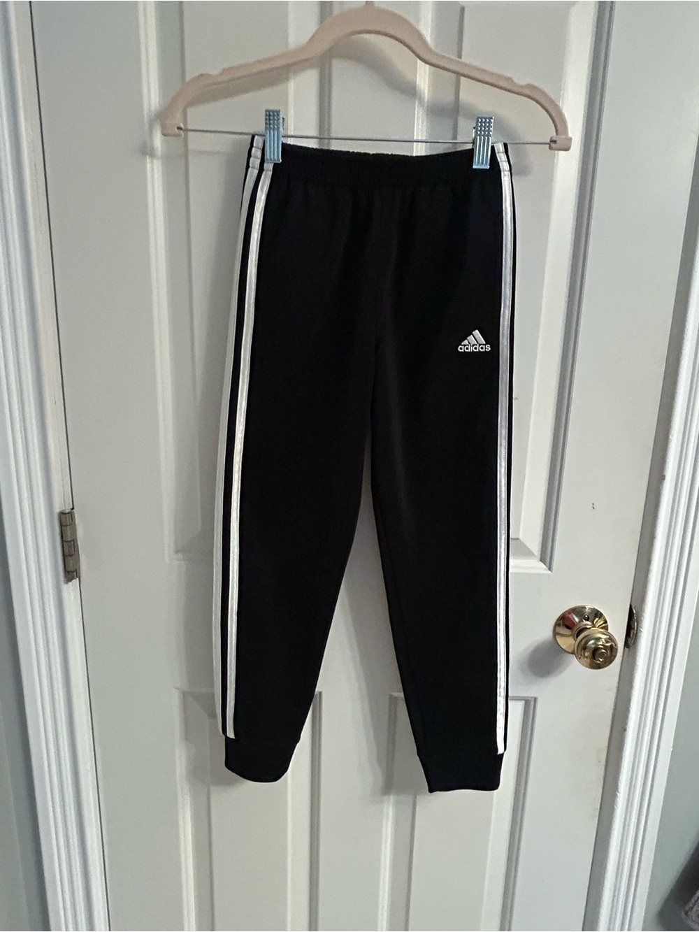 Boys adidas Black Joggers with White Side Stripes